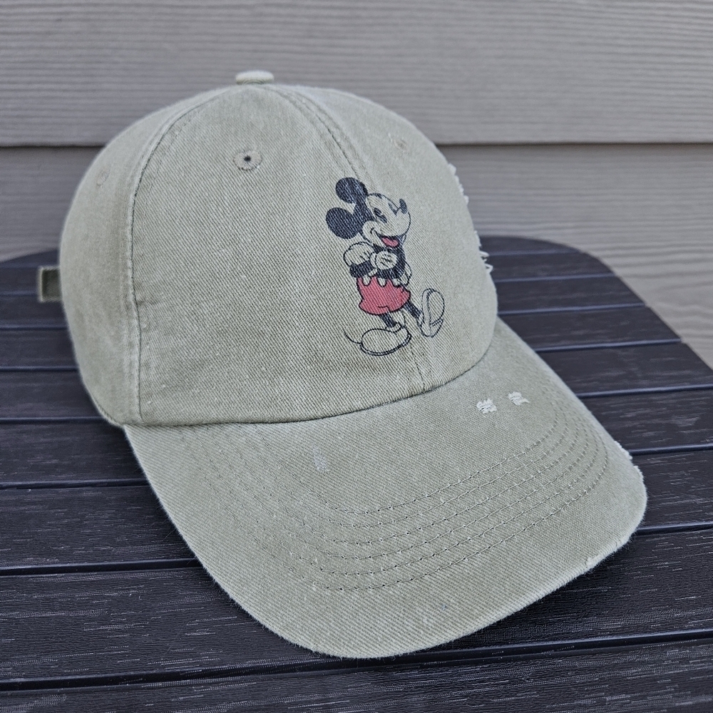Mickey Mouse Disney Parks Adjustable Distressed Green Strap back Hat Cap Adult